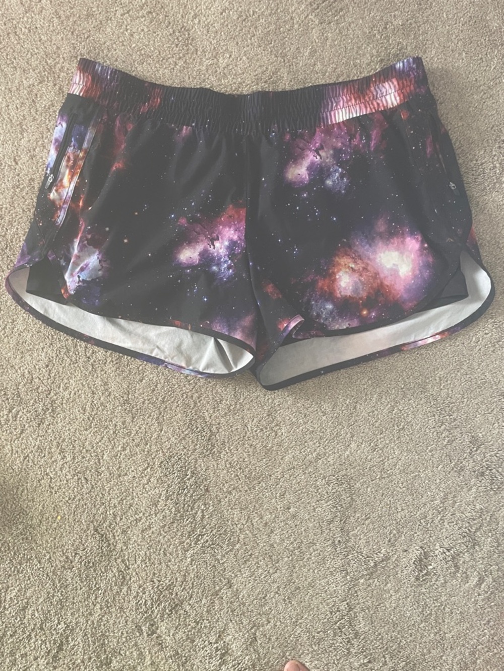 Avia Women’s Galaxy Print Athletic Shorts - Black & Purple